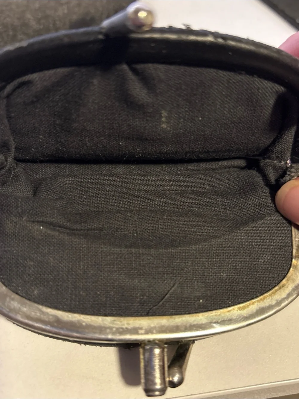 Striped Black Coin Pouch with Clasp Closure